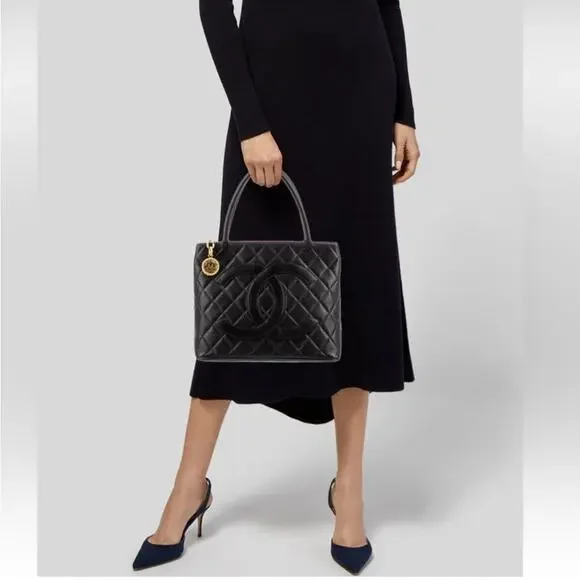 Authentic Chanel Black Calfskin Medallion Tote Handbag - Picture 10 of 10